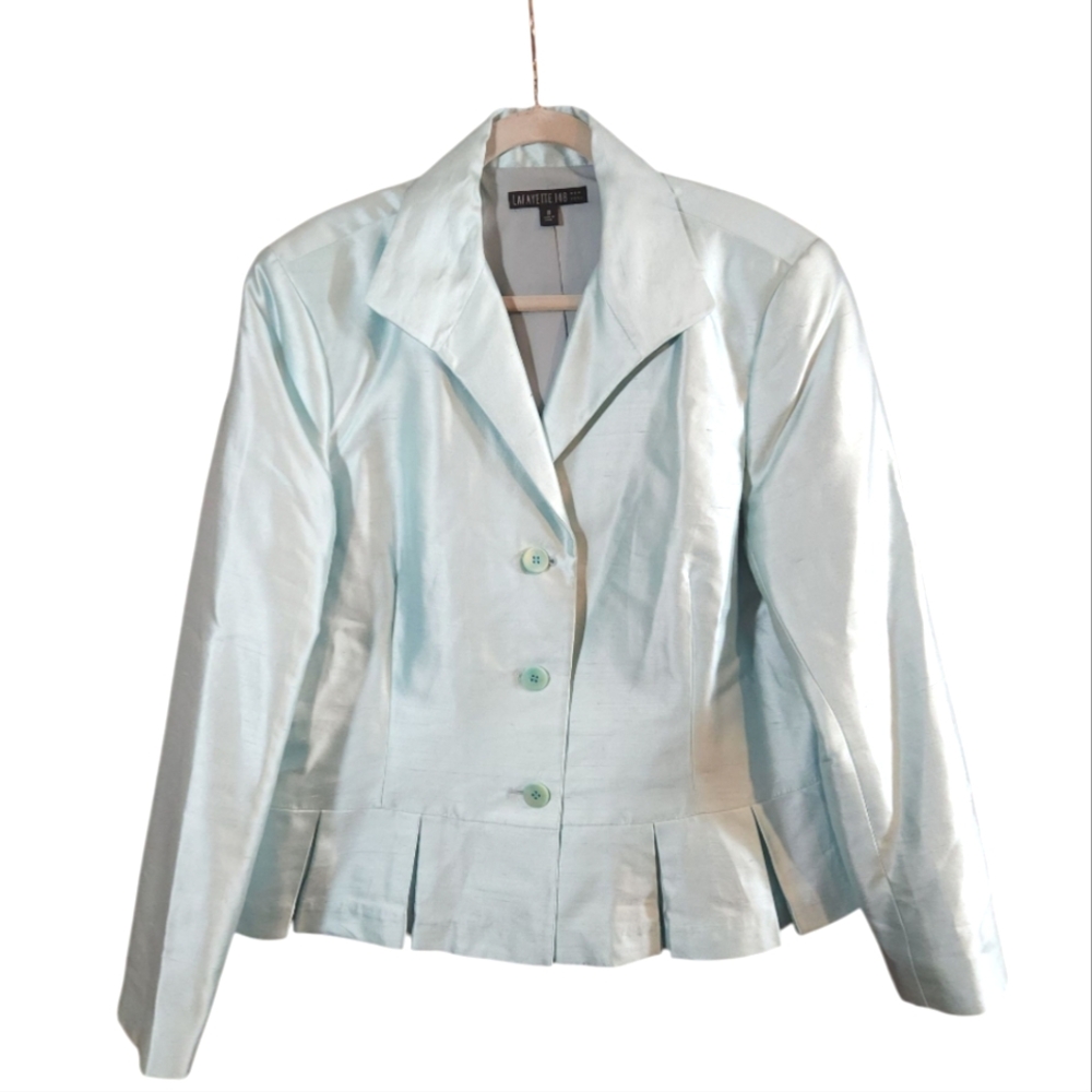 Lafayette 148 Silk Blend Pleated Peplum Hem Blazer Quiet Luxury Women's 18 NWT - Picture 2 of 7